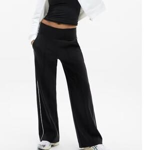 Womens Athleta Venice High Rise Track Stripe Wide Leg Pant Black Size S EUC!